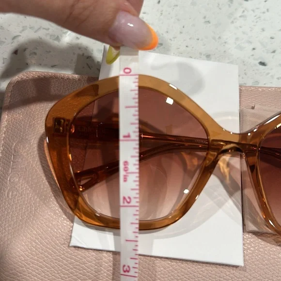 NWT CHLOE OVERSIZED GEOMETRIC SHAPE SUNGLASSES MADE IN ITALY 57-19-140 ORANGE - Picture 16 of 16